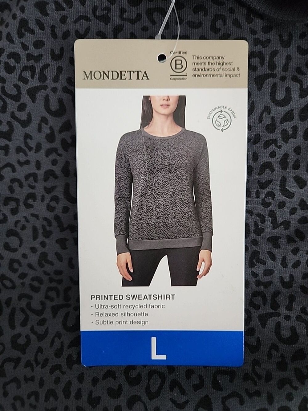 Mondetta Women's Cozy Leopard Charcoal Sweatshirt Size Large